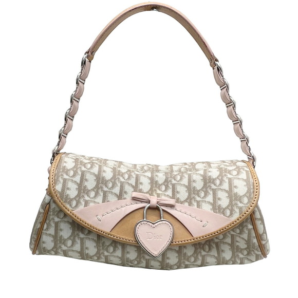 Christian Dior Trotter Heart Charm Shoulder Bag Pink Beige - Picture 1 of 12